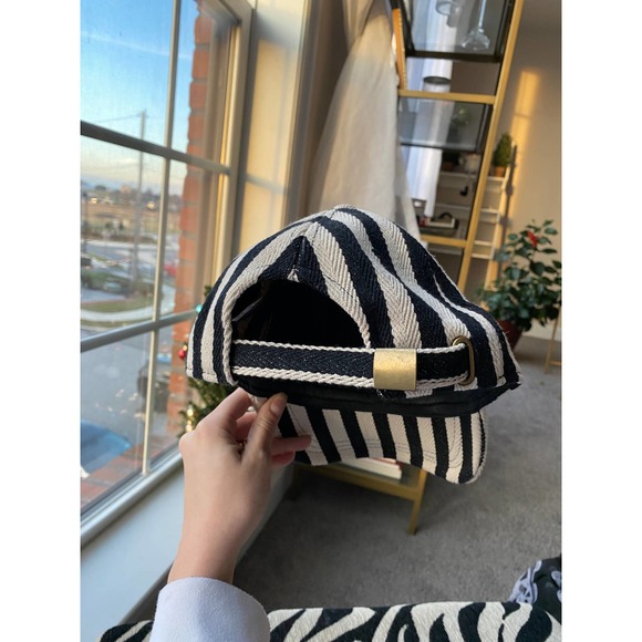 Tan/Black striped burlap hat, adjustable OSFM - Picture 8 of 9